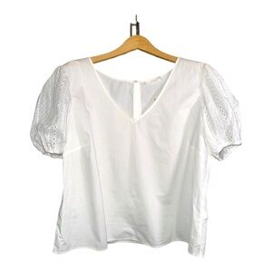 Lush White Eyelet Puff Sleeve V Neck Cotton Blouse Size 2X Romantic Cottagecore